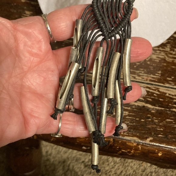 Vintage handmade macrame choker Tassle necklace , metal accessories adjustable - Picture 4 of 7